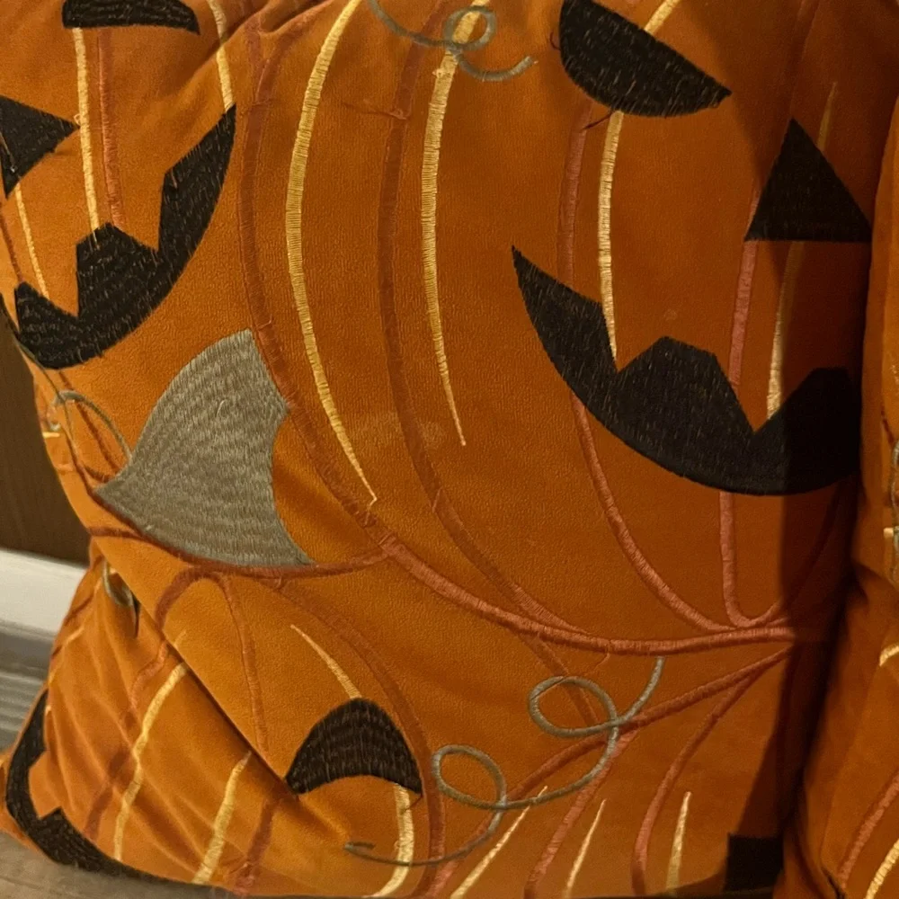 2 Homey Cozy Fall Pumpkin Jack-o-Lantern‎ Embroidered Pillow Home Decor 18x18